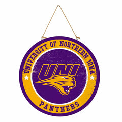University of Northern Iowa Round Door Décor with Hanging Rope, 18x18 - Home