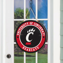 University of Cincinnati Round Door Décor with Hanging Rope, 18x18 - Home