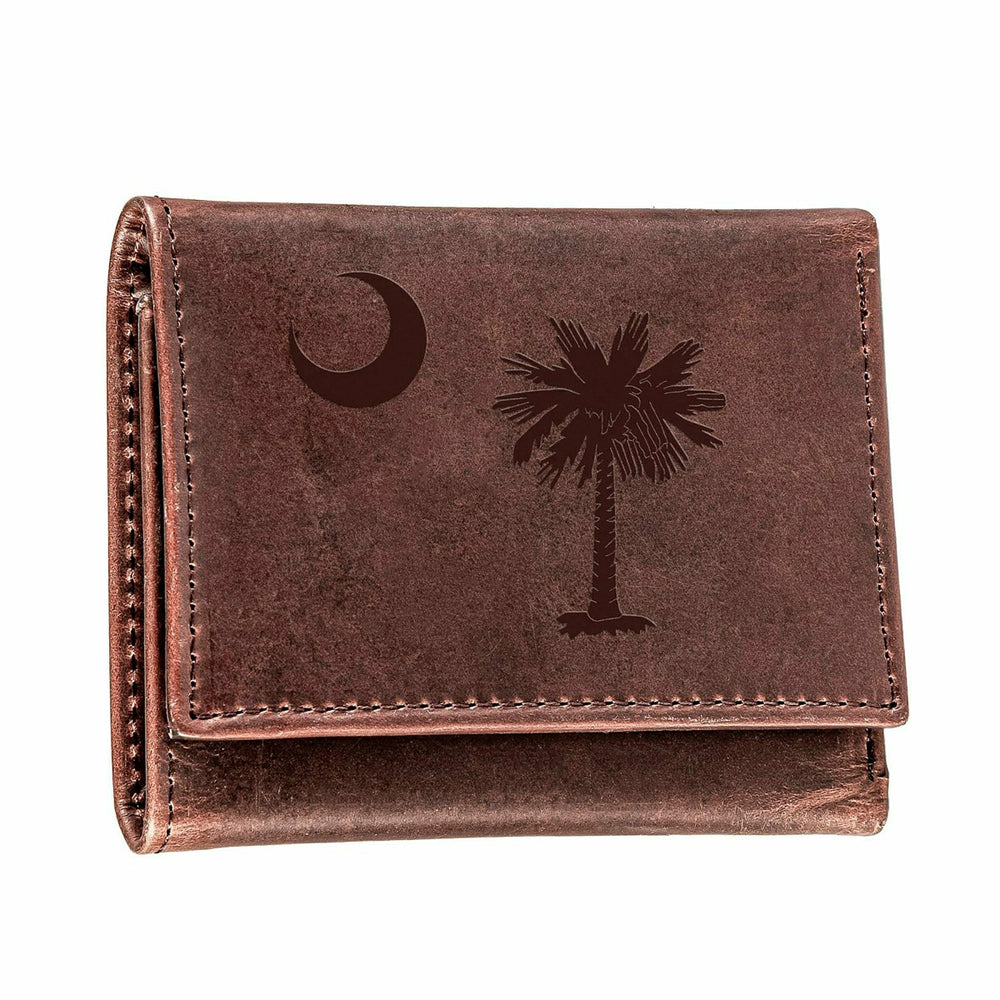 Tri-Fold Wallet, Brown, CH, 100% Genuine Leather, South Carolina State - Home