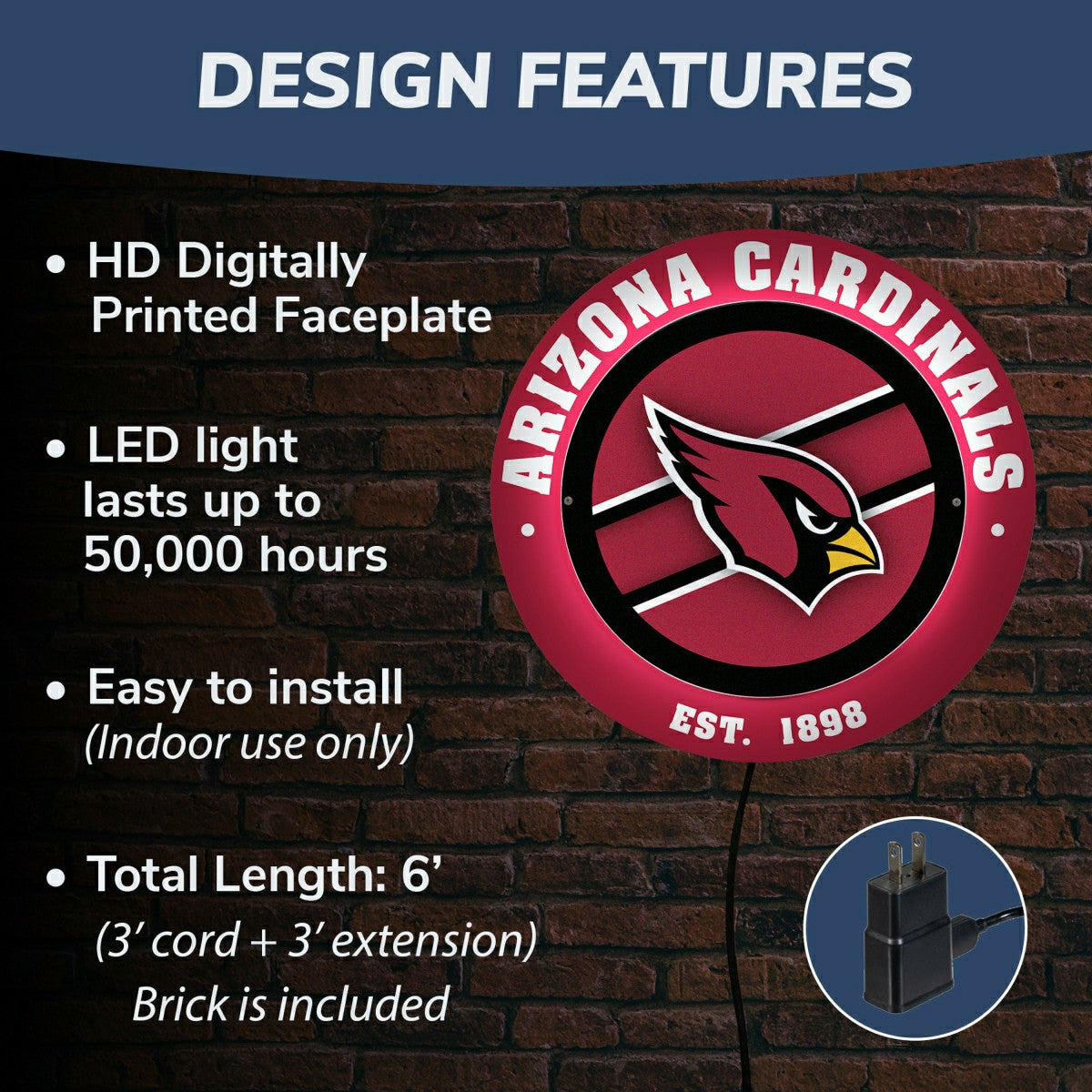 Arizona Cardinals, Metal Lite, Round - NFL