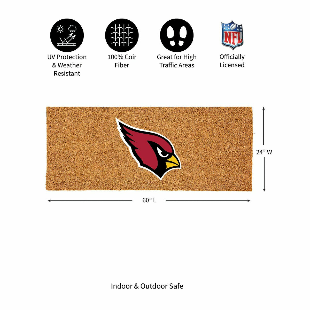 Arizona Cardinals Extra Large Full Color Coir Mat, 60"x24" - NFL