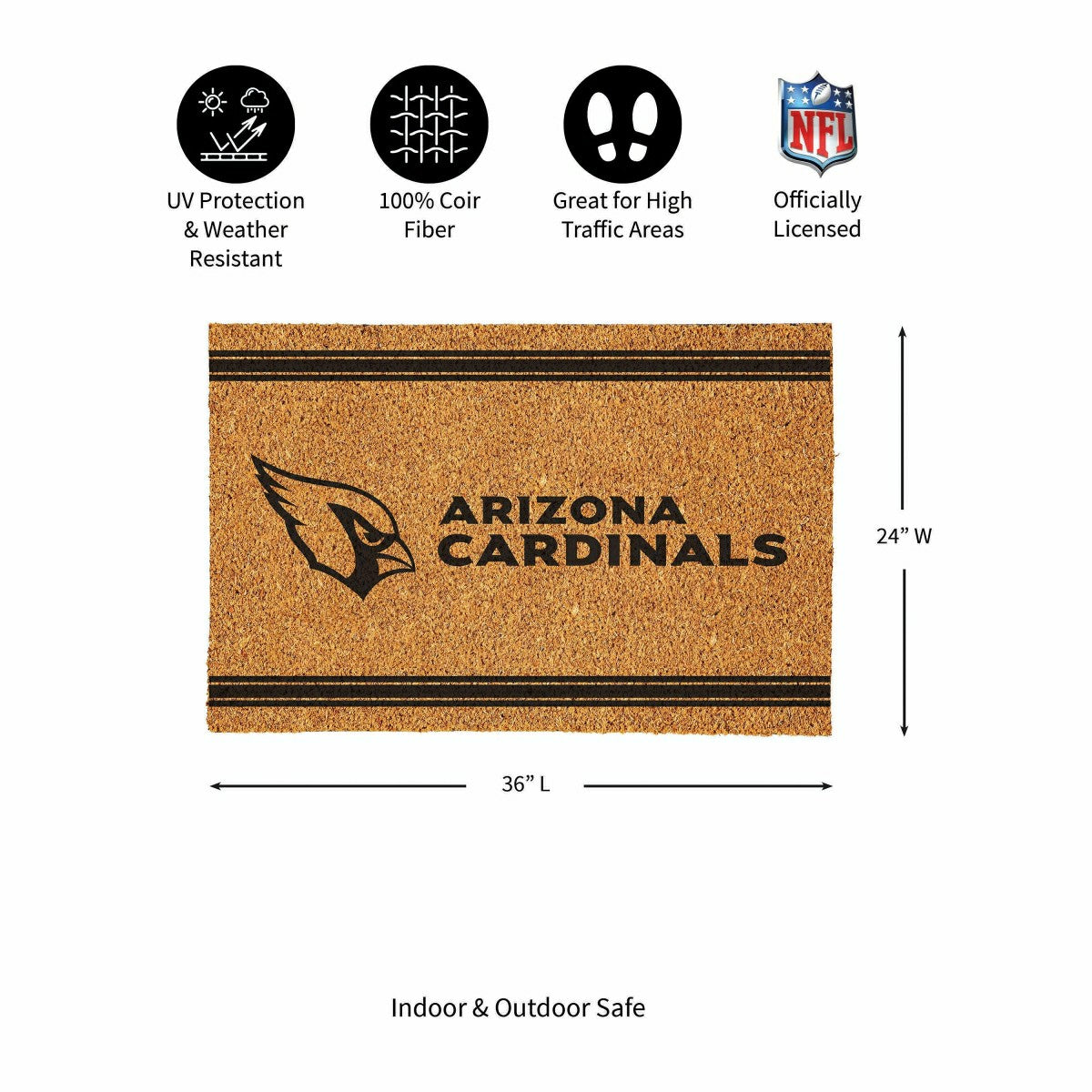 Arizona Cardinals Large One Color Coir Mat, 36"x24" - NFL
