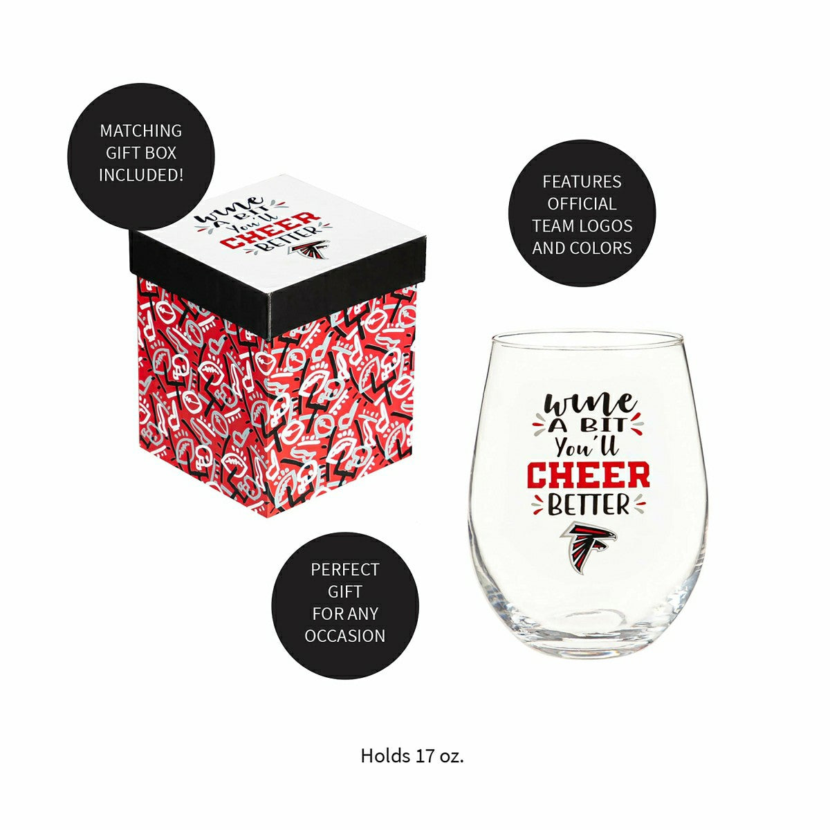 Atlanta Falcons, 17oz Boxed Stemless Wine - NFL Home
