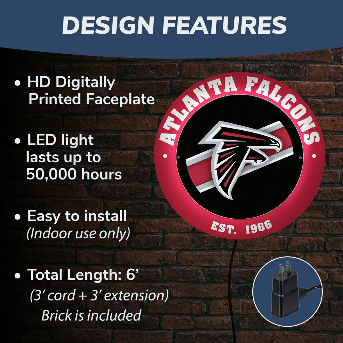 Atlanta Falcons, Metal Lite, Round - NFL