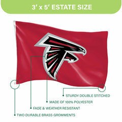 Atlanta Falcons Single Sided Flag w/ 2 Grommets, 3'x5' - NFL Home