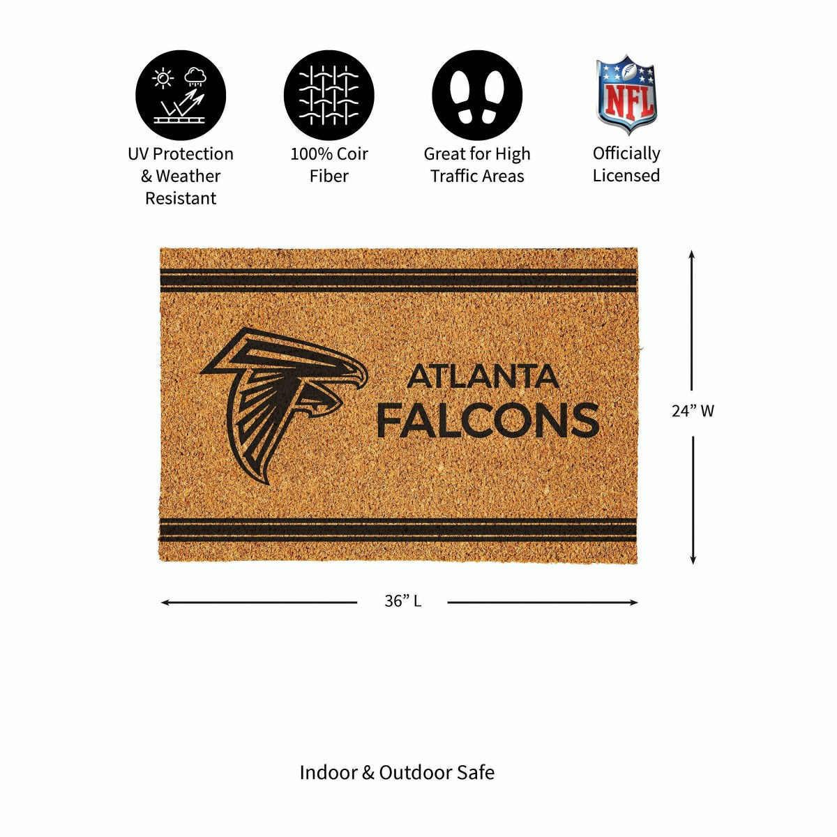 Atlanta Falcons Large One Color Coir Mat, 36"x24" - NFL