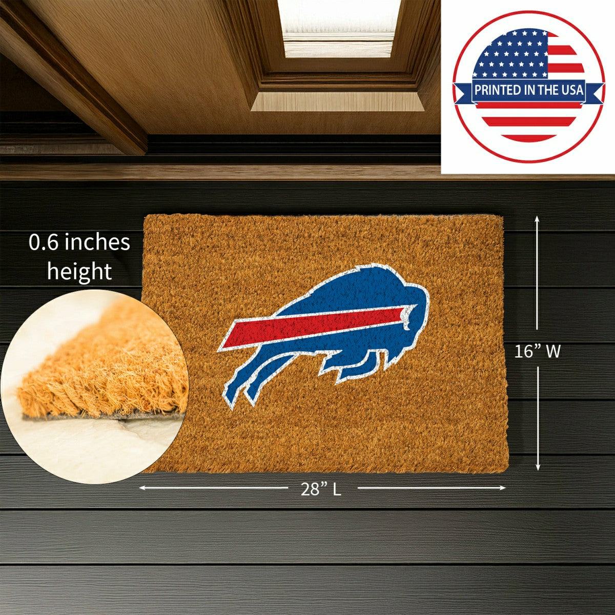 Coir Mat, 16"x28", Buffalo Bills - NFL