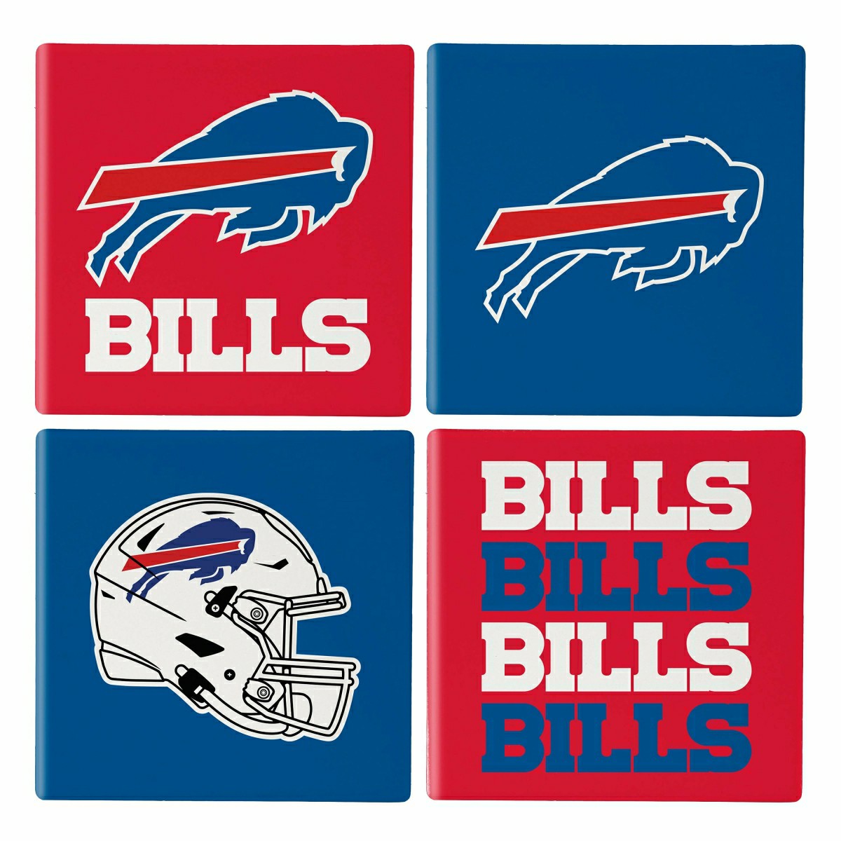 Buffalo Bills Ceramic Coasters Set, 4pcs with Wood Caddy - NFL