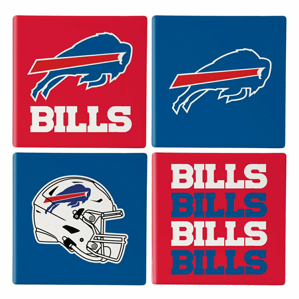 Buffalo Bills Ceramic Coasters Set, 4pcs with Wood Caddy - NFL