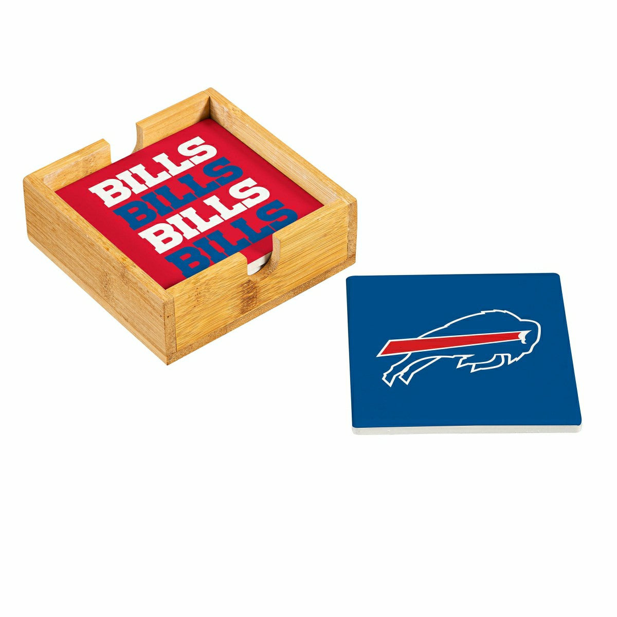 Buffalo Bills Ceramic Coasters Set, 4pcs with Wood Caddy - NFL