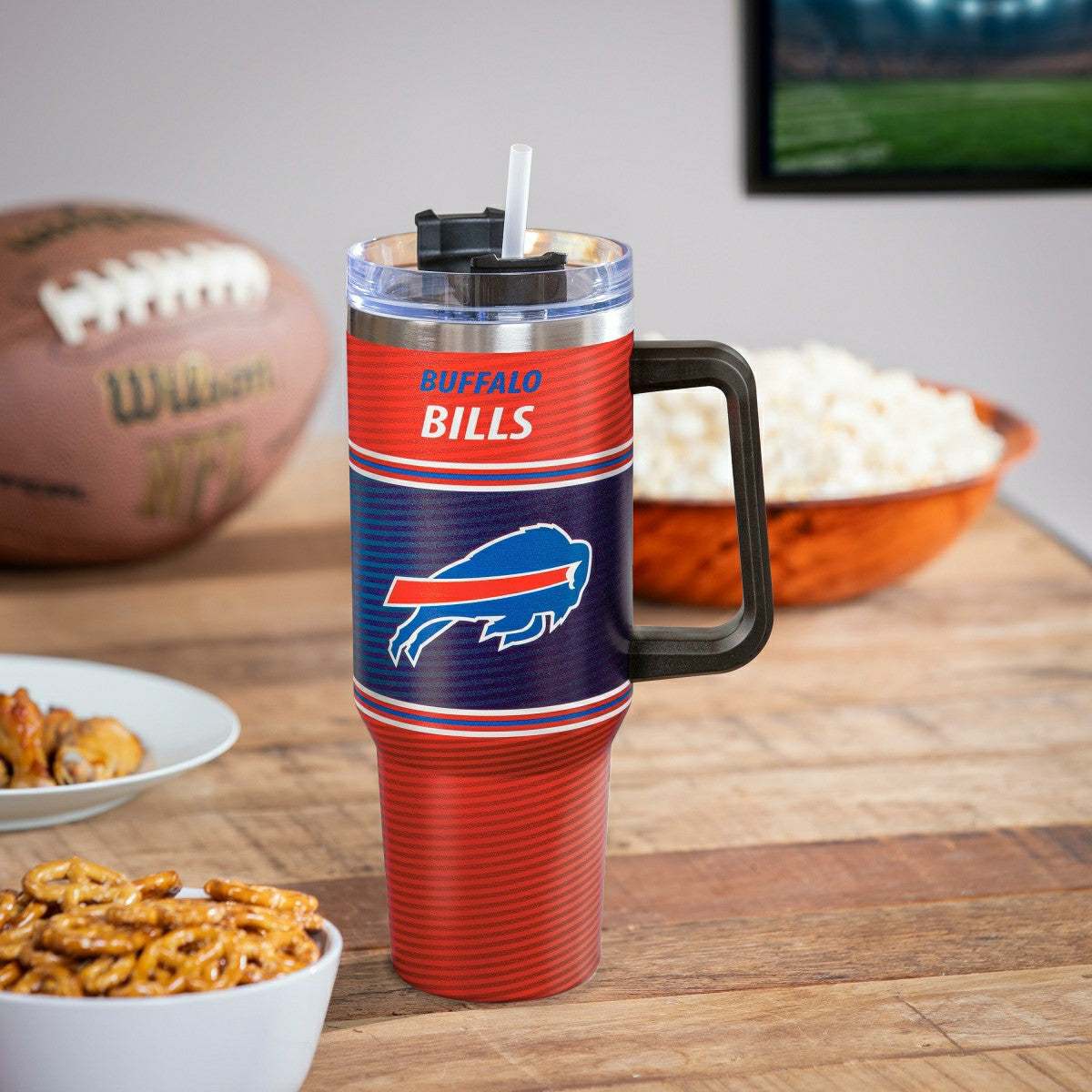 40oz Stainless Steel Canyon Cup w/ Straw, Buffalo Bills - NFL Home