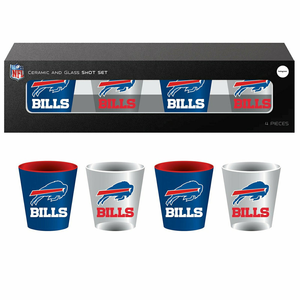 Buffalo Bills 4-Piece Ceramic and Glass 2oz. Shot Glass Set - NFL Home