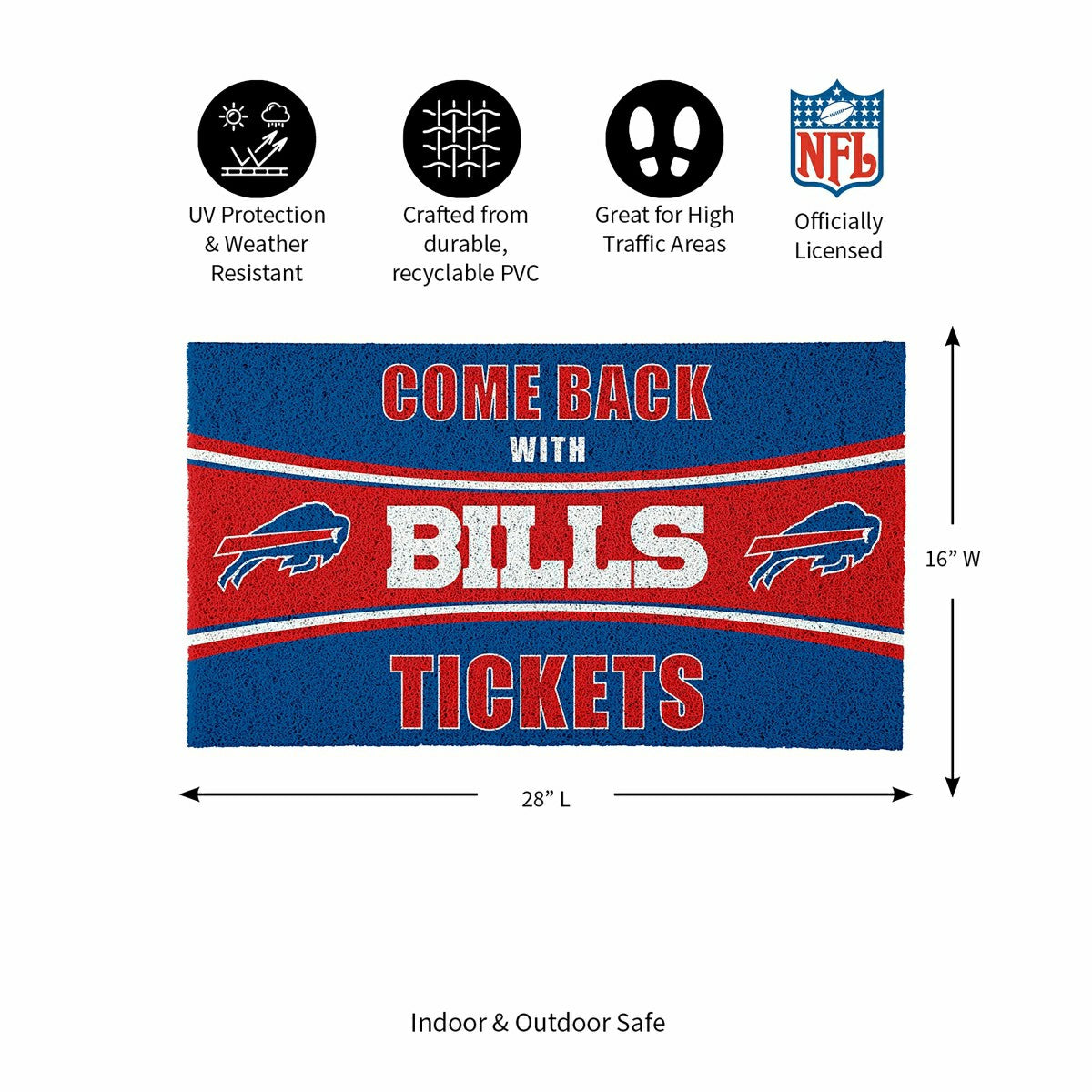 28" x 16" PVC Trapper Mat, Come Back with Tickets, Buffalo Bills - NFL
