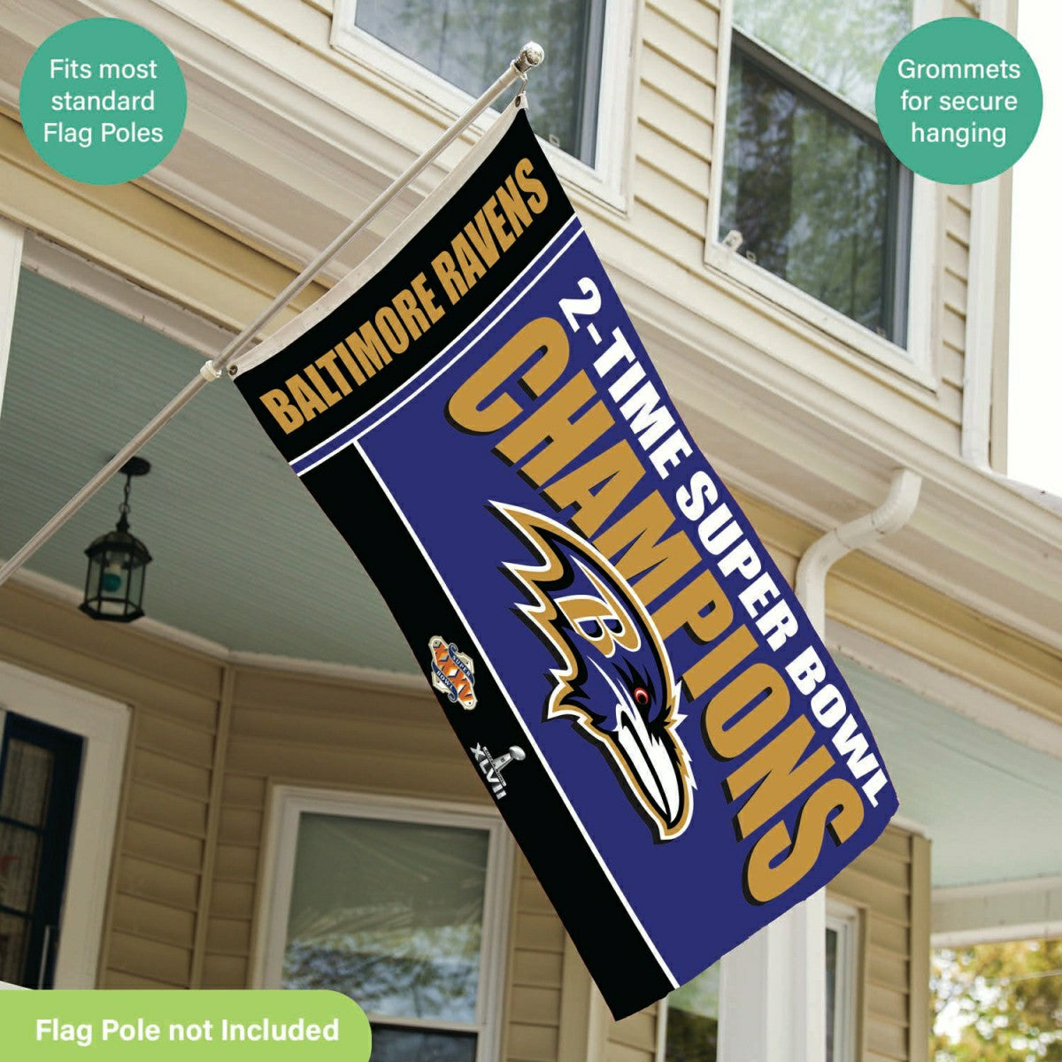 Baltimore Ravens 3X Superbowl Champions Football 3x5 Flag - NFL Home