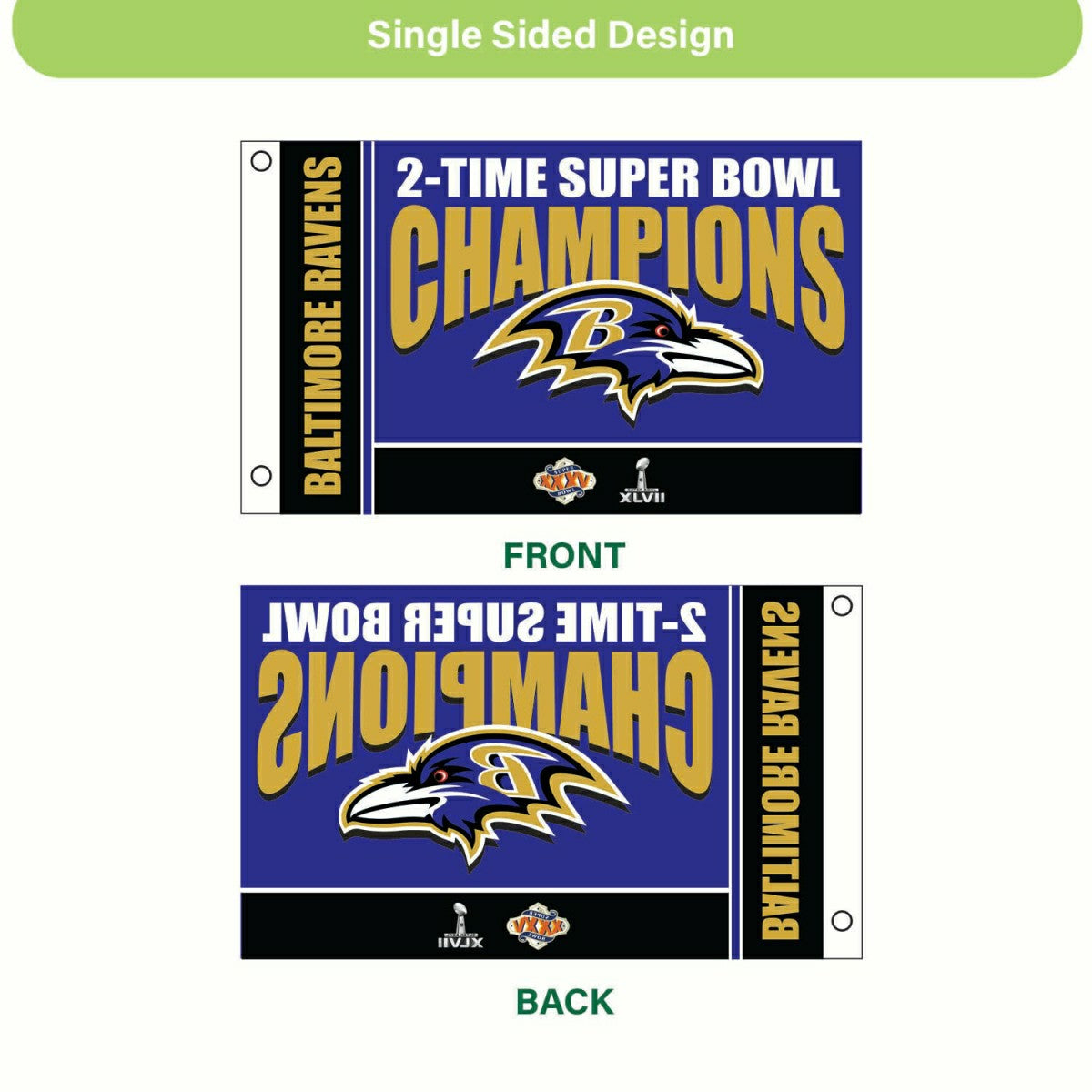 Baltimore Ravens 3X Superbowl Champions Football 3x5 Flag - NFL Home
