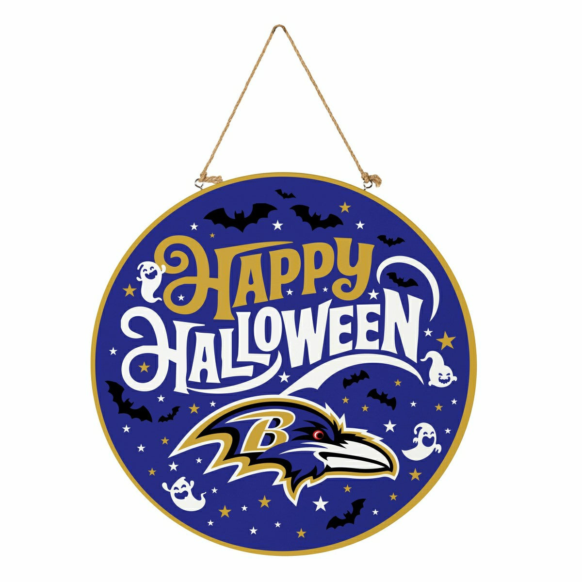 Baltimore Ravens Halloween Round Door Décor with Hanging Rope, 18x18 - NFL Home