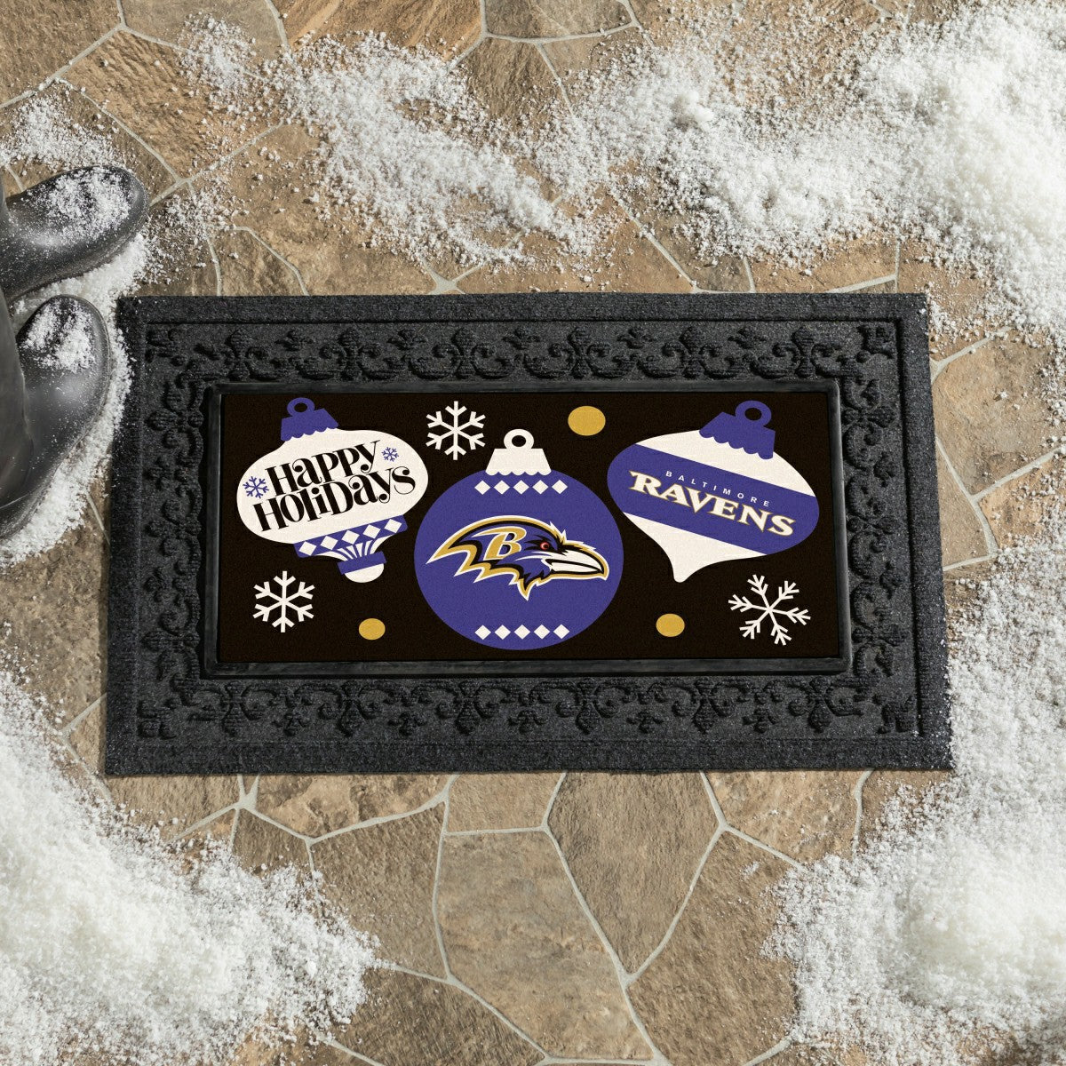 Baltimore Ravens Holiday Flocked Coir Sassafras Switch Mat, 22"x10" - NFL