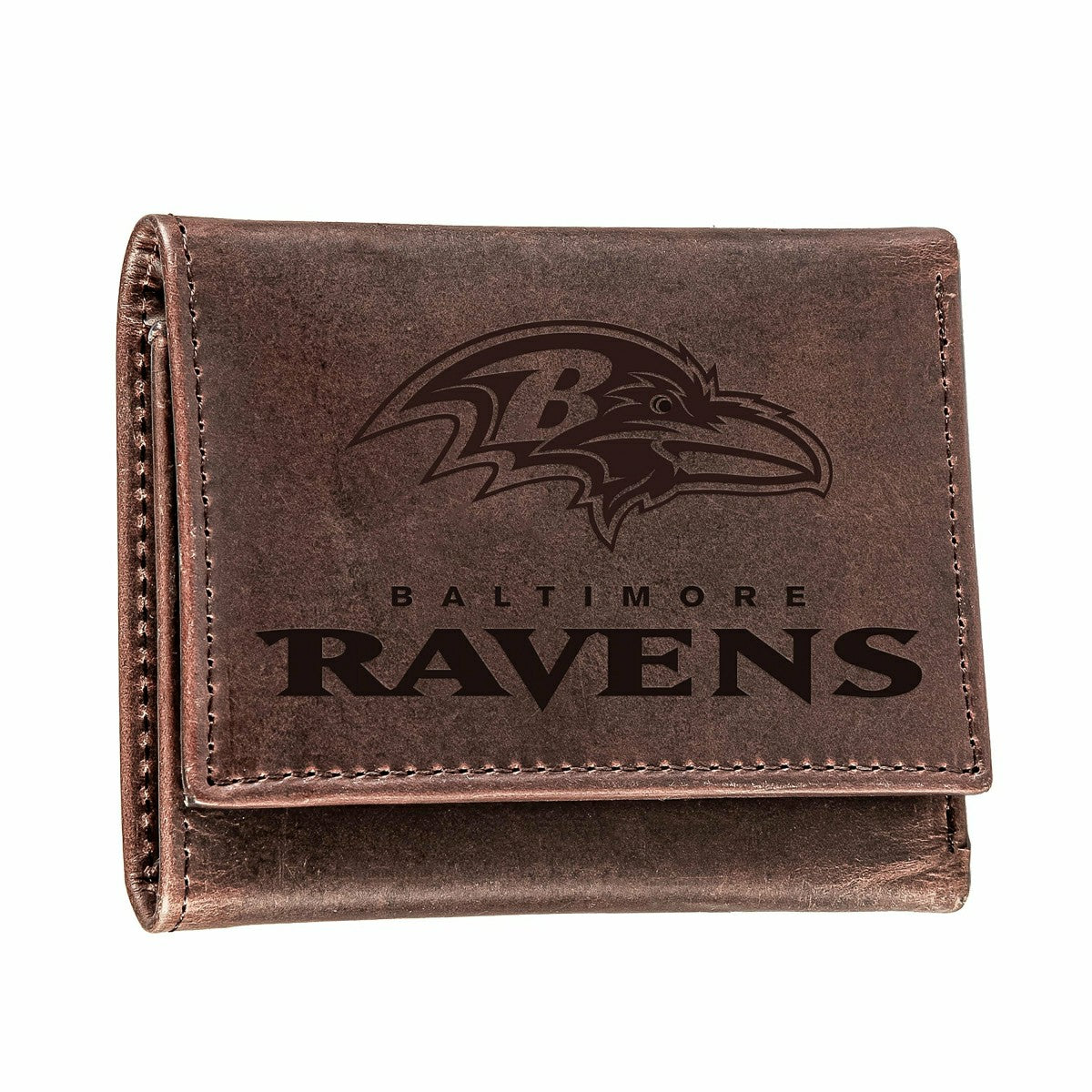 Baltimore Ravens, Tri-Fold Wallet, Brown, CH, 100% Genuine Leather - NFL Home