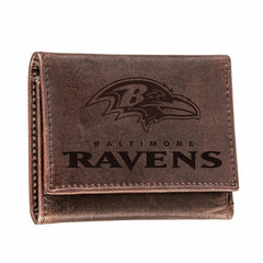 Baltimore Ravens, Tri-Fold Wallet, Brown, CH, 100% Genuine Leather - NFL Home