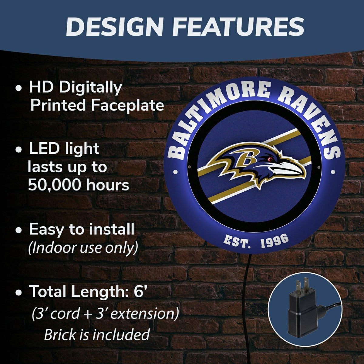 Baltimore Ravens, Metal Lite, Round - NFL