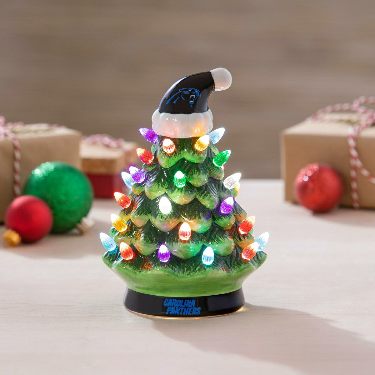 8" LED Ceramic Christmas Tree, Carolina Panthers - NFL Home