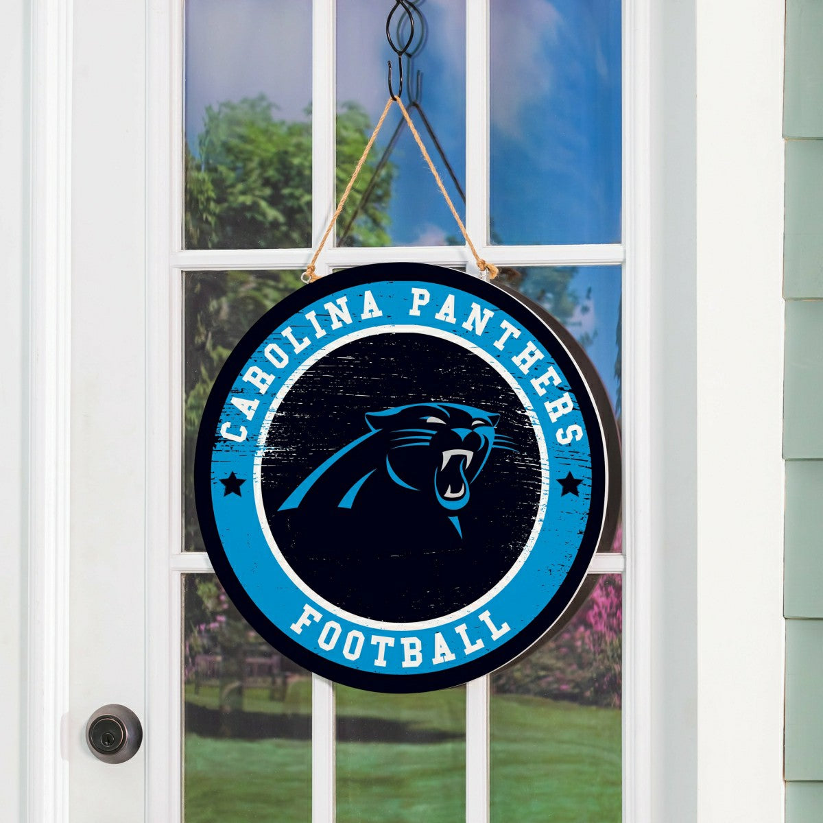 Carolina Panthers Round Door Décor with Hanging Rope, 18x18 - NFL Home