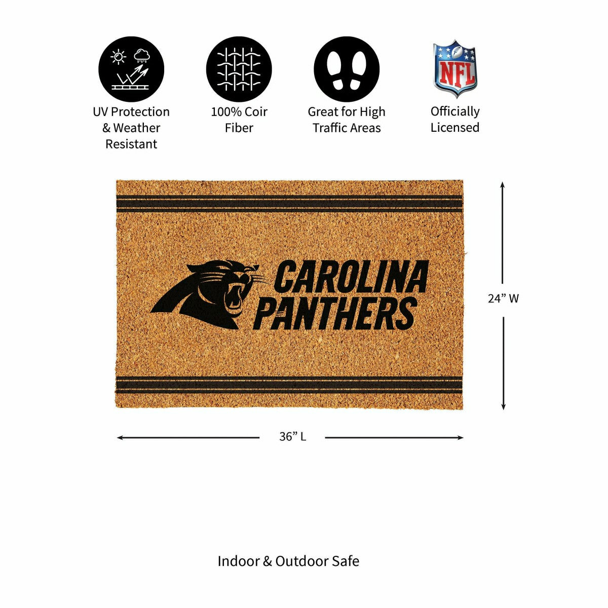 Carolina Panthers Large One Color Coir Mat, 36"x24" - NFL