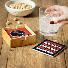 Chicago Bears Ceramic Coasters Set, 4pcs with Wood Caddy - NFL