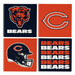 Chicago Bears Ceramic Coasters Set, 4pcs with Wood Caddy - NFL