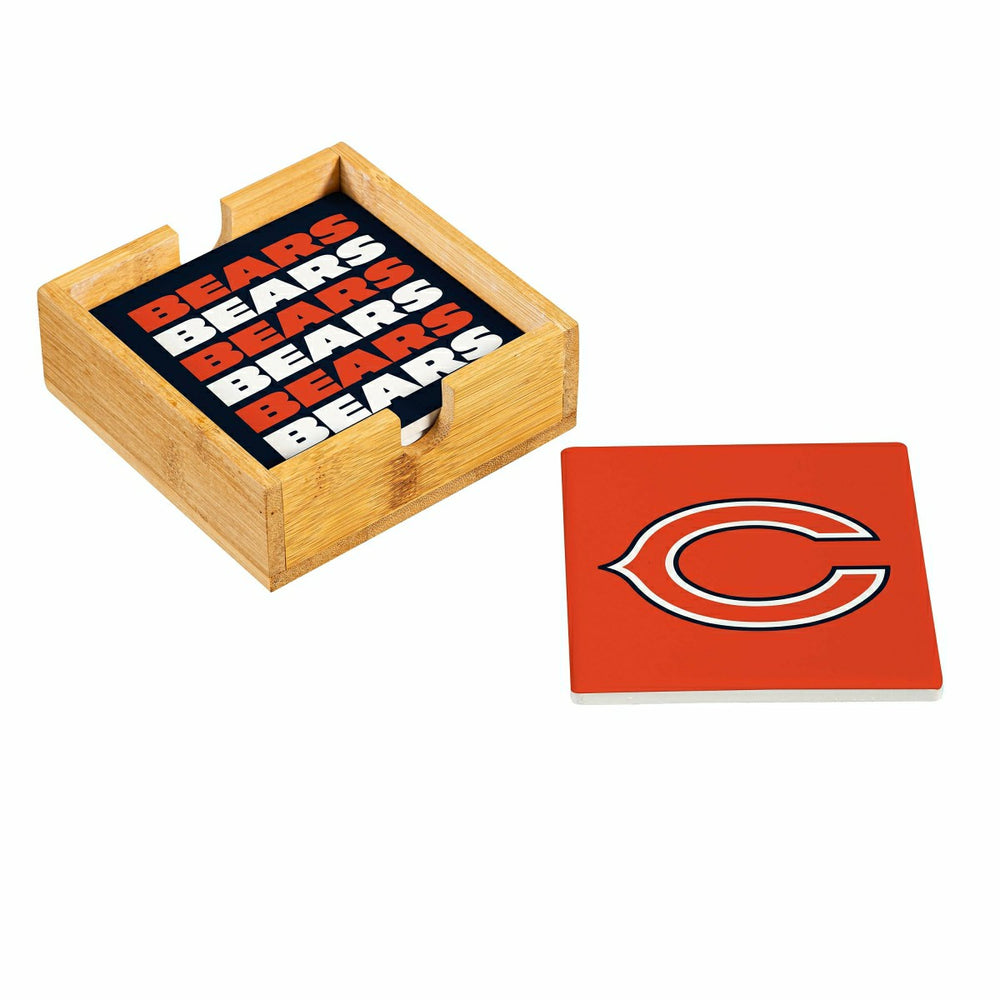 Chicago Bears Ceramic Coasters Set, 4pcs with Wood Caddy - NFL