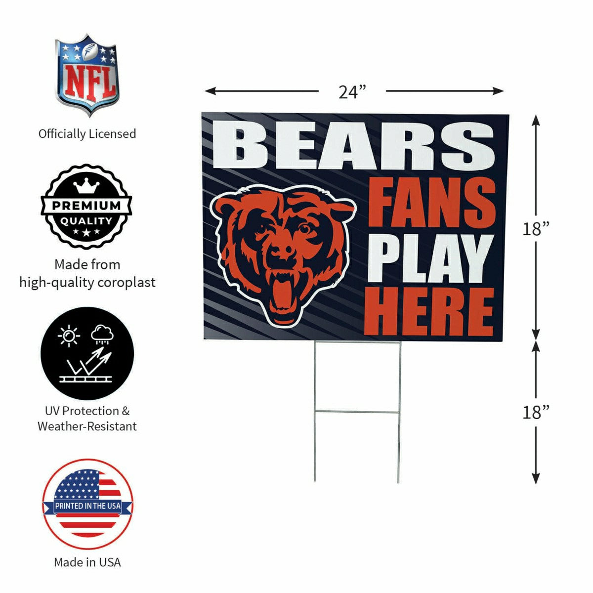 Chicago Bears Coroplast Yard Sign "Fans Play Here" - NFL Home