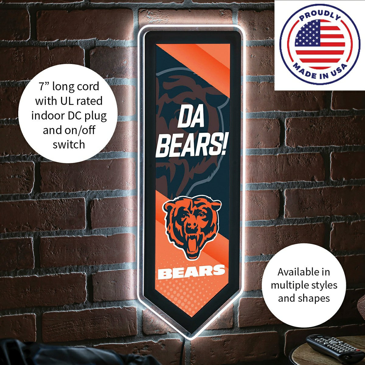 LED Wall Decor, Pennant, Chicago Bears - NFL Home