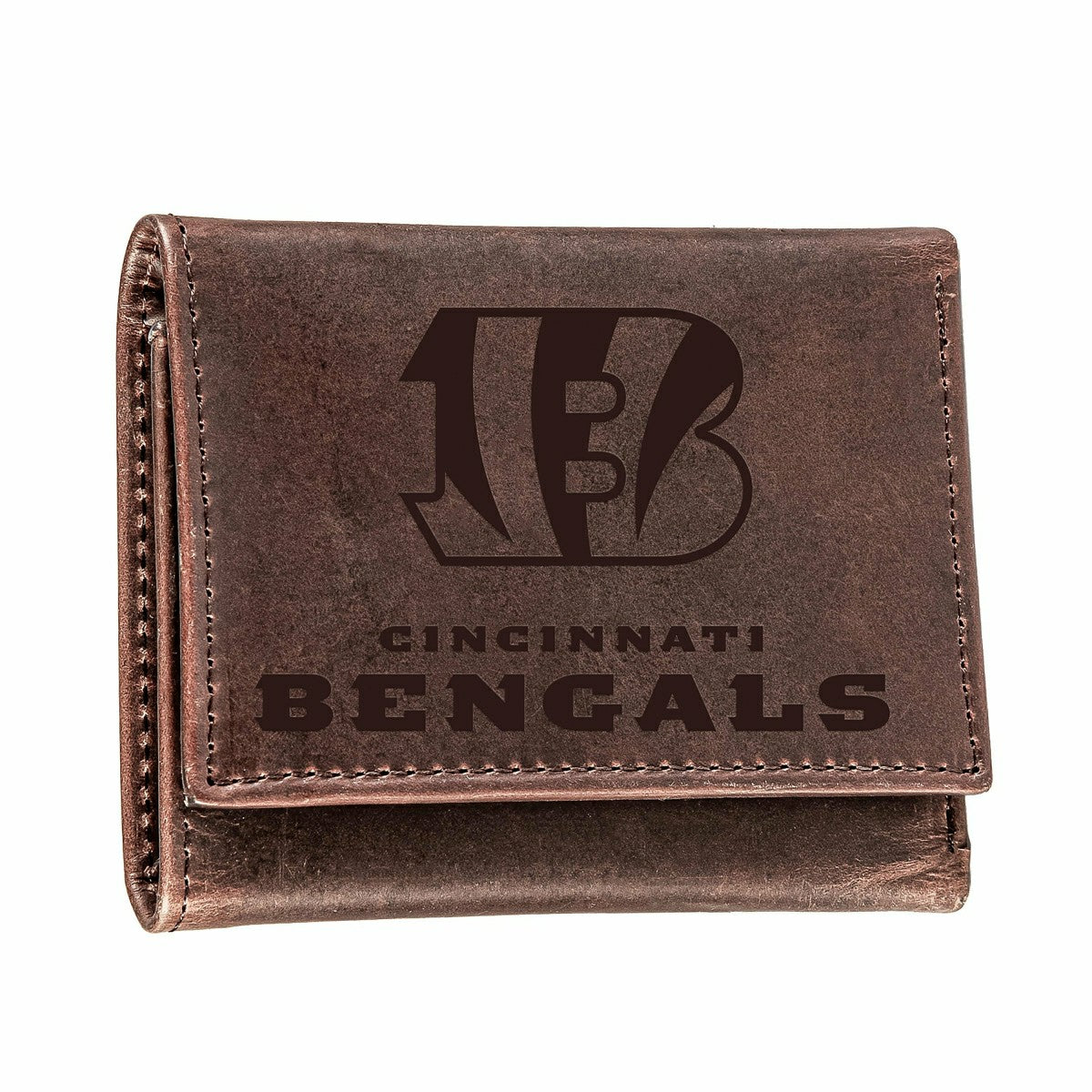 Cincinnati Bengals, Tri-Fold Wallet, Brown, CH, 100% Genuine Leather - NFL Home