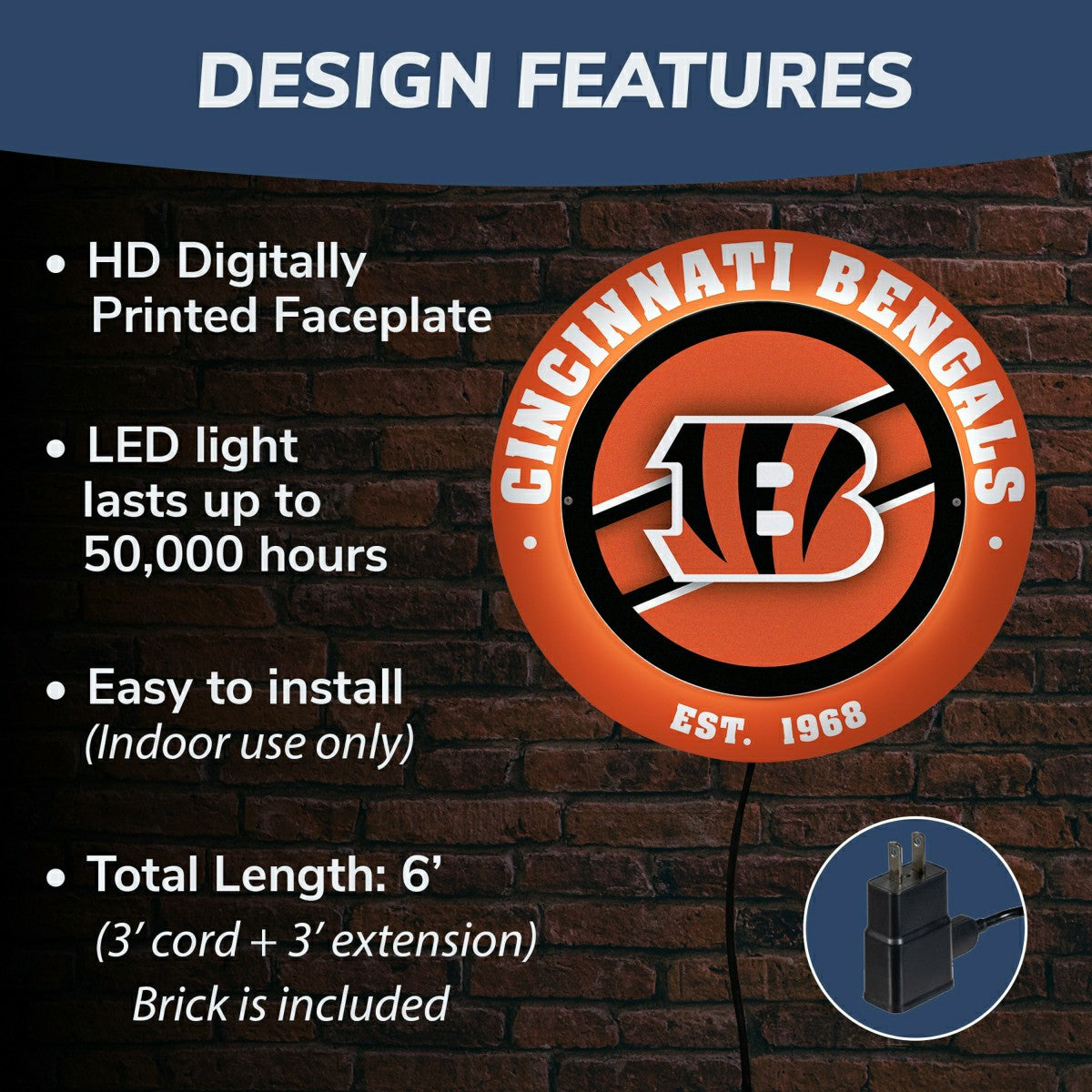 Cincinnati Bengals, Metal Lite, Round - NFL