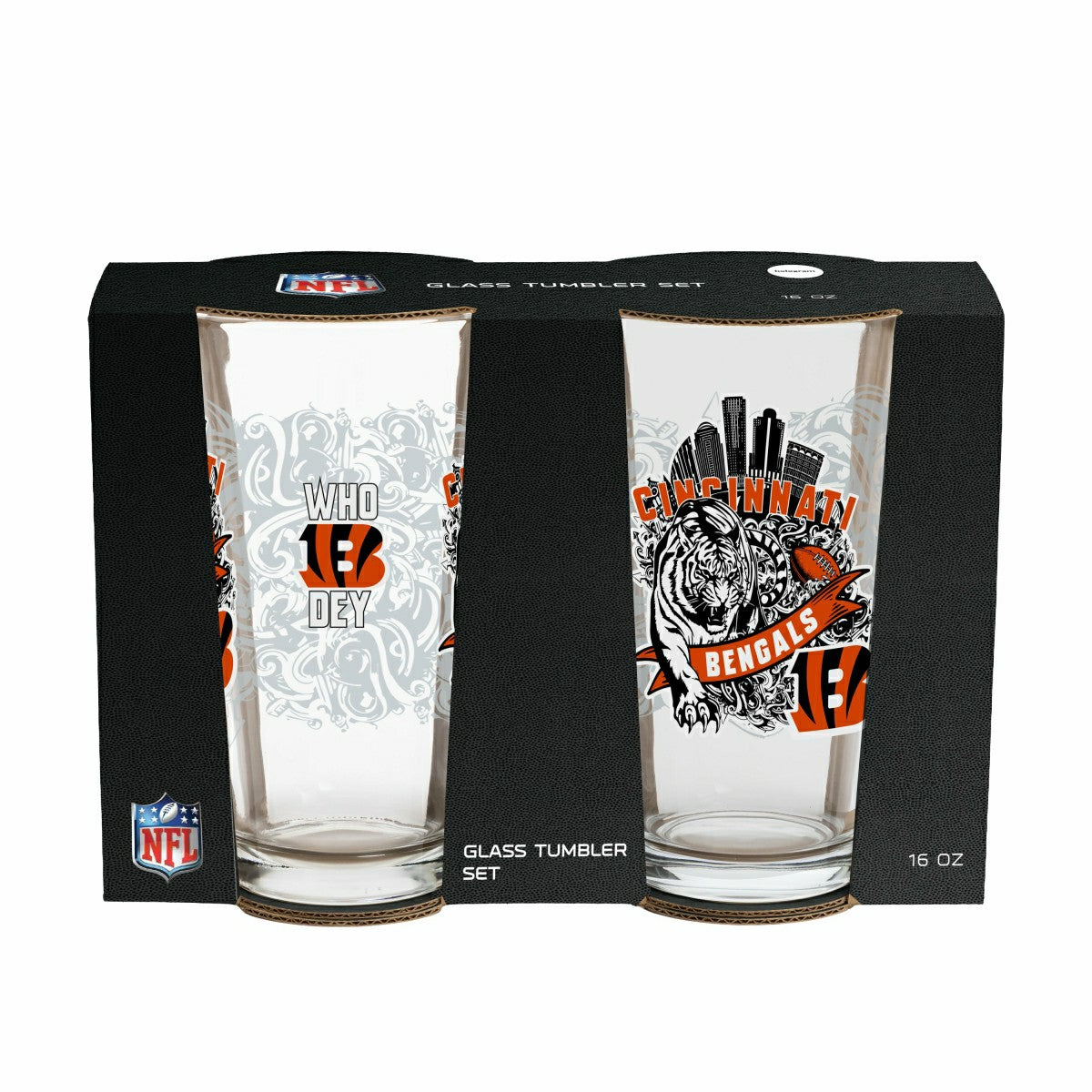 Cincinnati Bengals 16oz Glass pint, Set of 2 - NFL Home