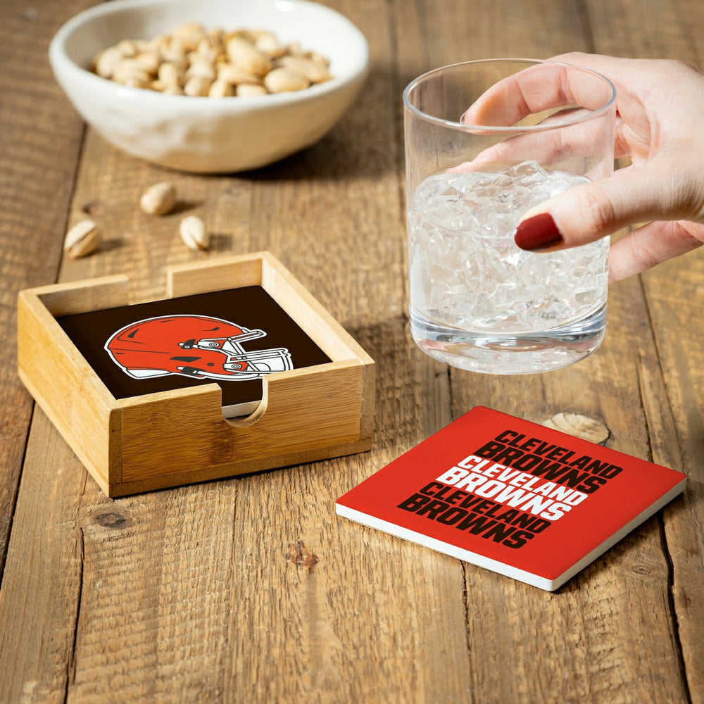 Cleveland Browns Ceramic Coasters Set, 4pcs with Wood Caddy - NFL