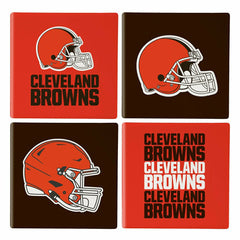 Cleveland Browns Ceramic Coasters Set, 4pcs with Wood Caddy - NFL