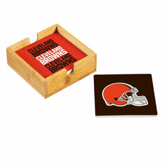 Cleveland Browns Ceramic Coasters Set, 4pcs with Wood Caddy - NFL