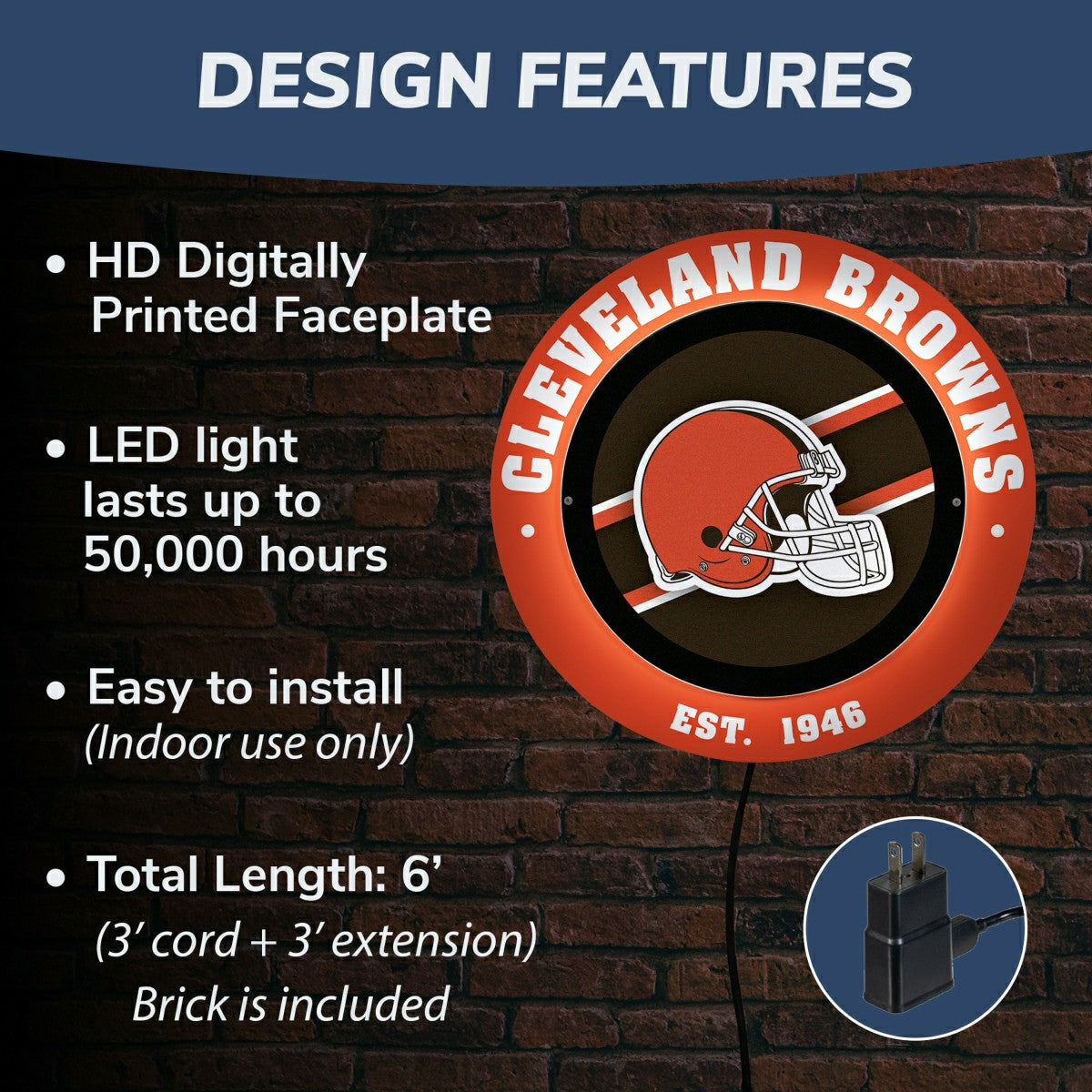 Cleveland Browns, Metal Lite, Round - NFL