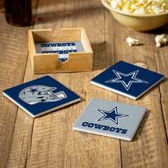 Dallas Cowboys Ceramic Coasters Set, 4pcs with Wood Caddy - NFL