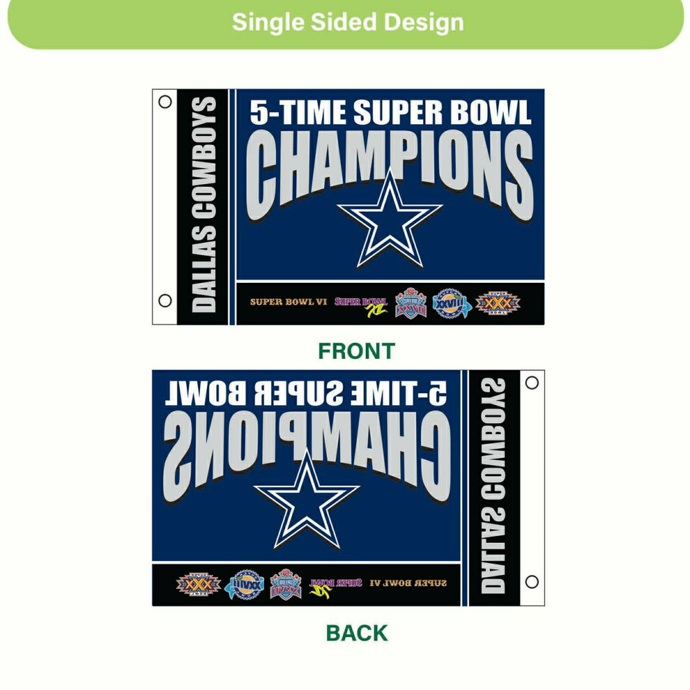 Dallas Cowboys 5X Superbowl Champions Football 3x5 Flag - NFL Home