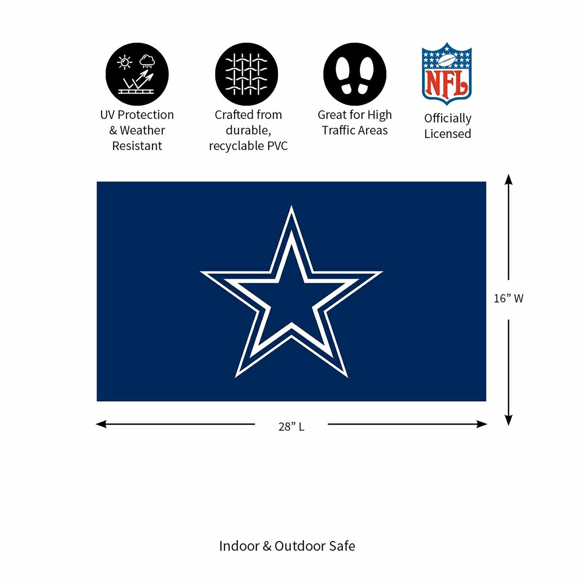 Full Color PVC Mat, 16" x 28", Dallas Cowboys - NFL