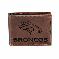 Denver Broncos, Bi-Fold Wallet, Brown, CH, 100% Genuine Leather - NFL Home