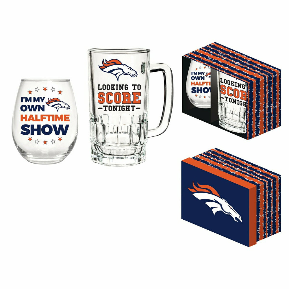 Denver Broncos, Stemless 17OZ Wine & Beer 16 OZ Gift Set - NFL Home