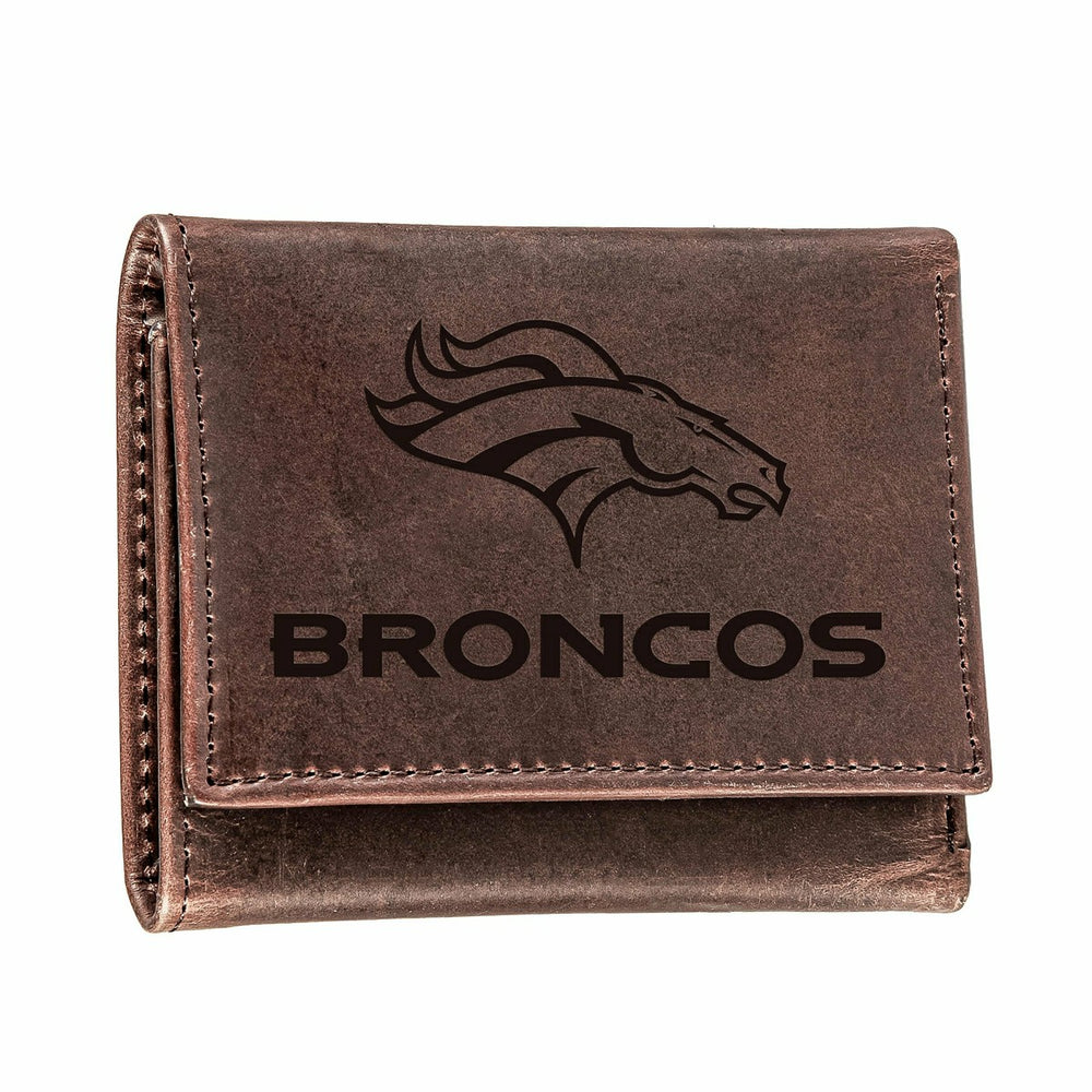 Denver Broncos, Tri-Fold Wallet, Brown, CH, 100% Genuine Leather - NFL Home