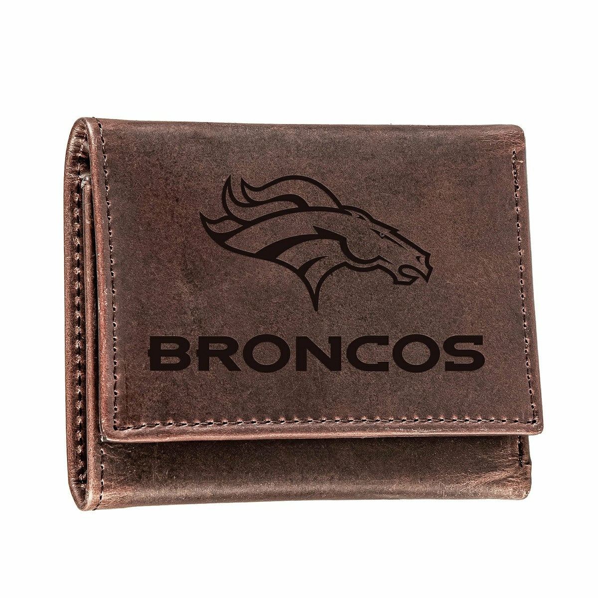 Denver Broncos, Tri-Fold Wallet, Brown, CH, 100% Genuine Leather - NFL Home