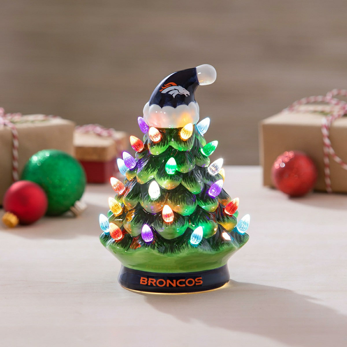 8" LED Ceramic Christmas Tree, Denver Broncos - NFL Home