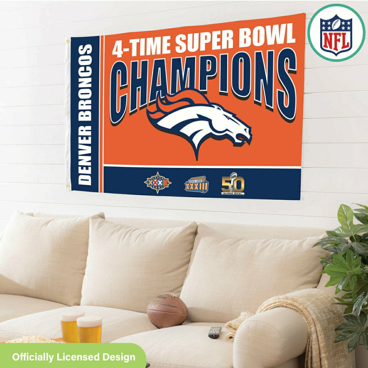 Denver Broncos 3X Superbowl Champions Football 3x5 Flag - NFL Home