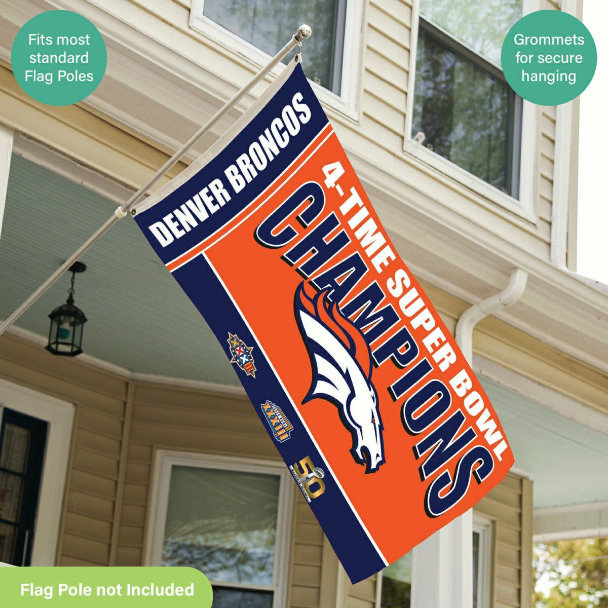 Denver Broncos 3X Superbowl Champions Football 3x5 Flag - NFL Home