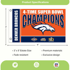 Denver Broncos 3X Superbowl Champions Football 3x5 Flag - NFL Home